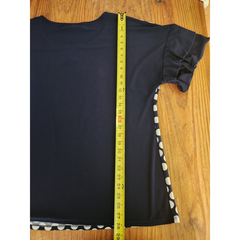 Emma & Olive Navy Blue White Polka Dot Scoop Neck‎ Ruffle Short Sleeve Blouse 3X - Picture 8 of 8